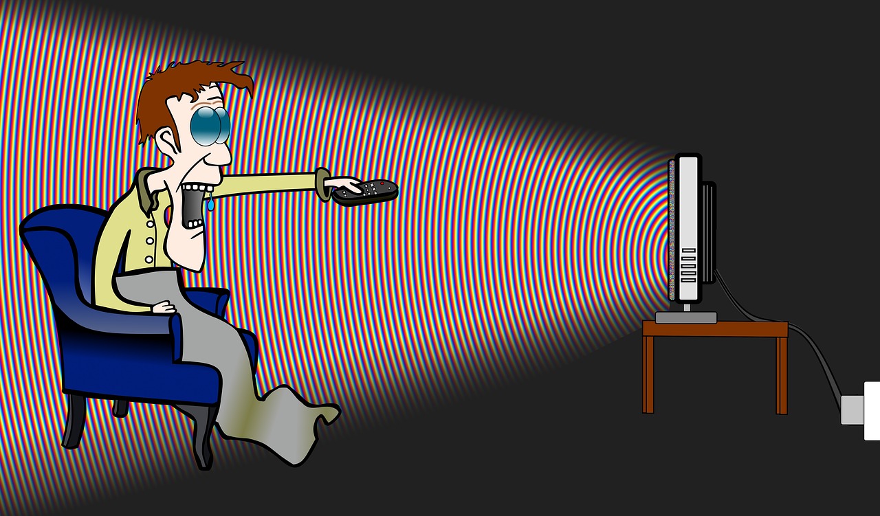 cartoon figure of a man watching TV